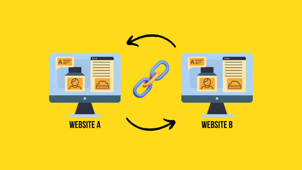 Illustration of backlink exchange between two websites linking to each other