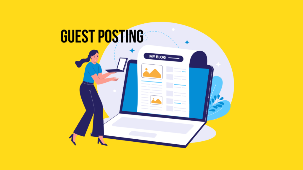 guest posting SEO concept showing content collaboration and backlink building