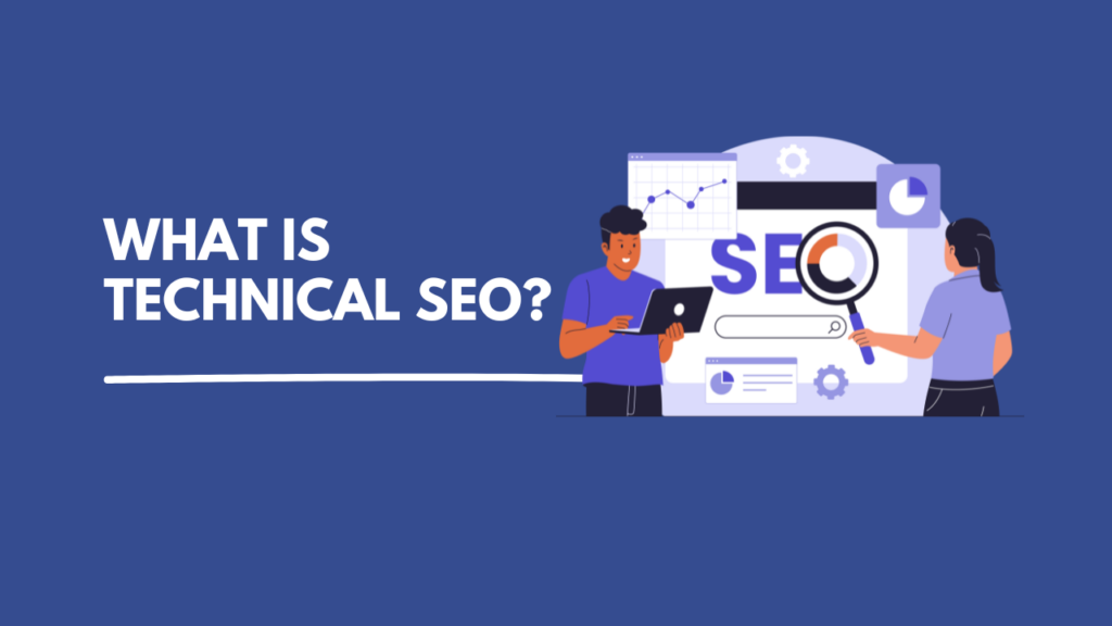illustration showing technical seo elements like site speed, crawling, indexing, and website structure