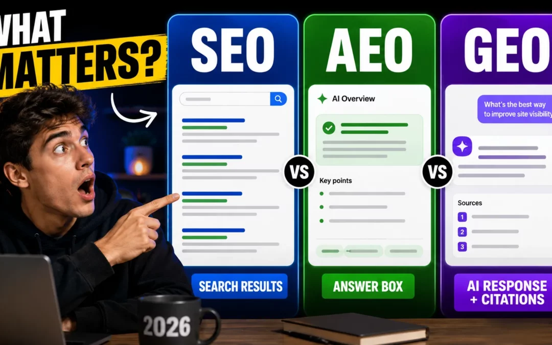 SEO vs GEO vs AEO: What They Are, How They Differ, and Which One Actually Moves Your Rankings