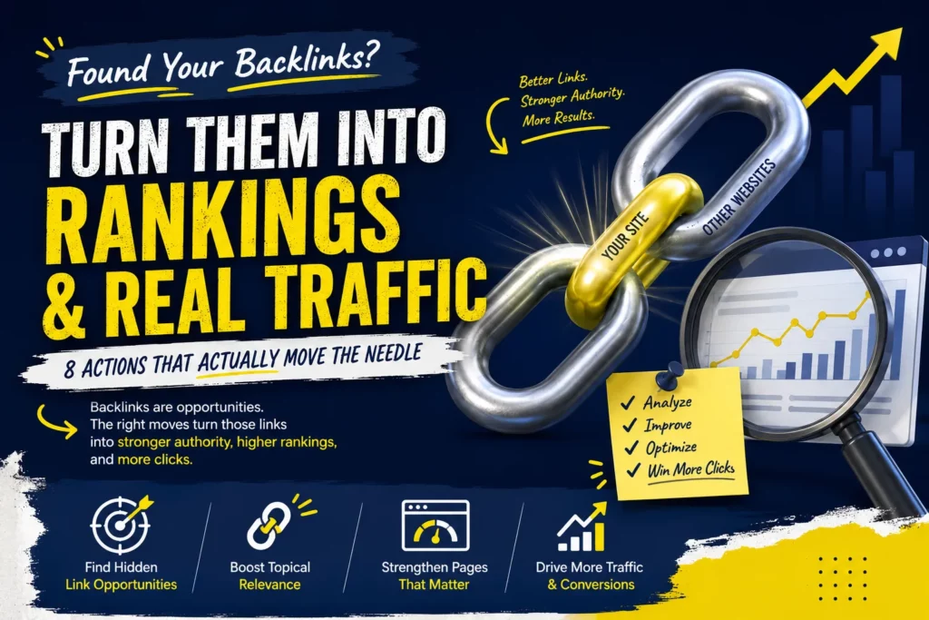 SEO specialist reviewing discovered backlinks for quality, relevance, anchor text, traffic, and ranking opportunities